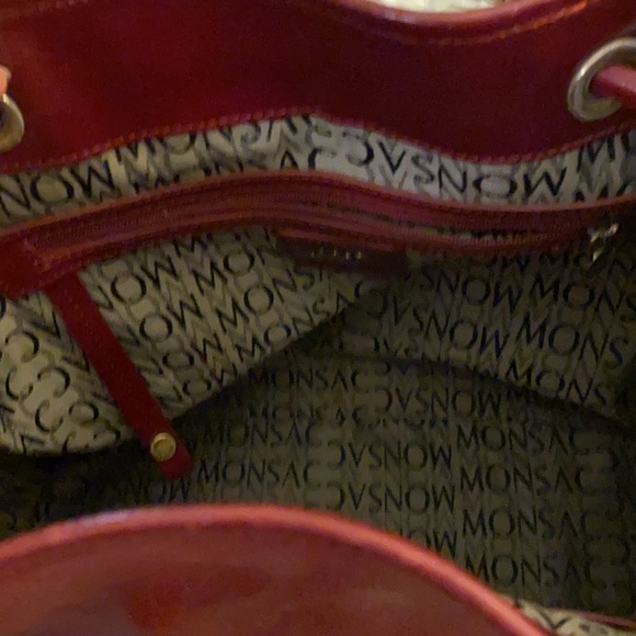 Red Leather Hand bag. New. Monsac. - Picture 3 of 9